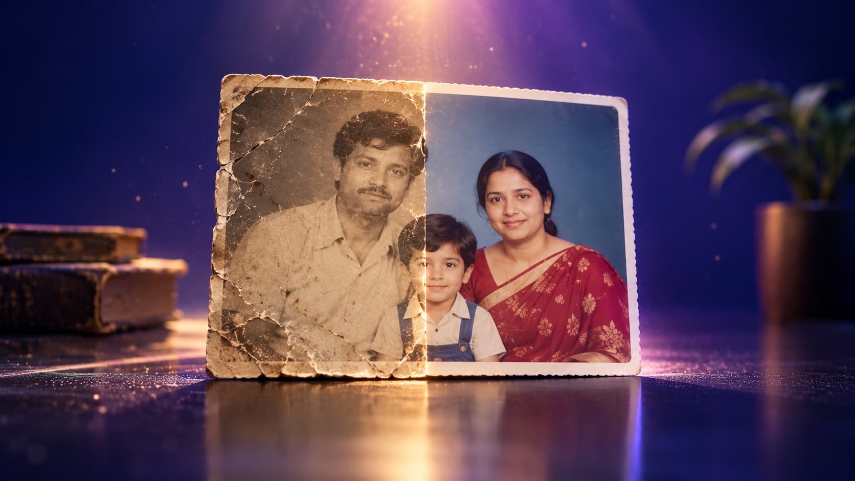পুরোনো ছবি রিস্টোর — দাগ-ভাঁজ সরিয়ে বাঁধাই করার মতো স্পষ্ট, চাইলে অ্যানিমেট করে নড়ে-ওঠা ভিডিও